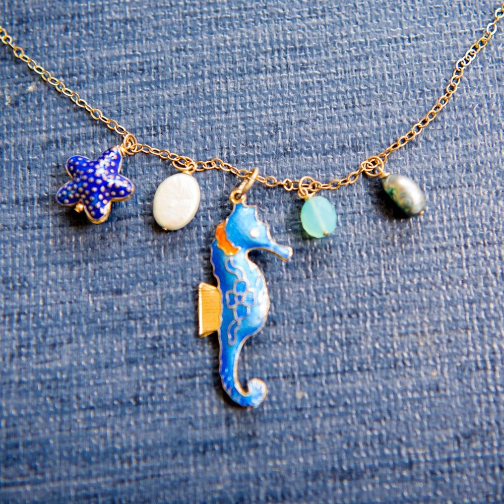 Seahorse Necklace on Metal Chain